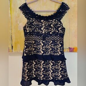 Romeo & Juliet Couture Navy Blue Lace Midi Dress